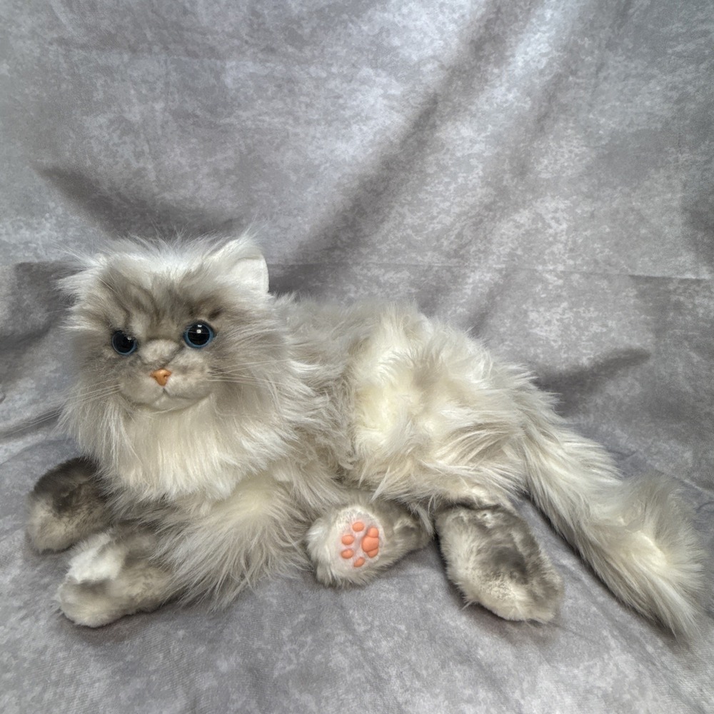 Chongker Realistic Cat Plush Weighted Lifelike Stuffed Toy Blue Eyes Gray White